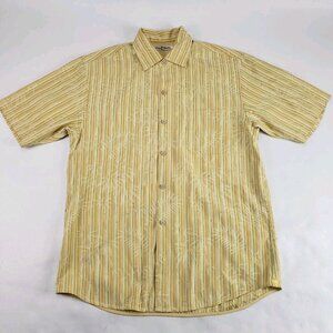 Tommy Bahama Mens Small Silk Yellow Tropical Print Short Sleeve Button Shirt